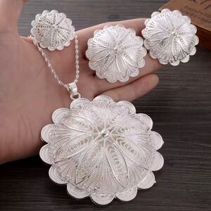 Silver Plated Fashion Ethiopian Big Size Earrings/Pendant/Ring Jewelry Sets Silv